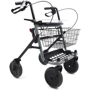 FERRUCCI COMFORT Deambulatore Girello per Anziani e Disabili Pieghevole e Regolabile con 4 Ruote, Rollator con Freni di Stazionamento, Seduta e Cestino per esterni e interni, Alluminio