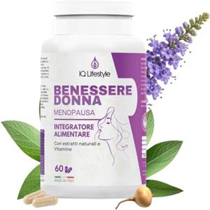 IQ Lifestyle Integratore Menopausa COMPLETO Isoflavoni di Soia Agnocasto Zinco Biotina Stop Vampate ed effetti Menopausa UNICO POTENZIATO con Maca Acido Folico Salvia Finocchio VITAMINE 60 cps