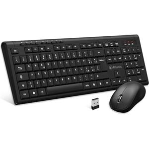 Atlantis Combo Kit Tastiera e Mouse Wireless senza fili, Multimediale, Layout Italiano QWERTY, 9 Tasti di scelta rapida, per PC/Laptop/Notebook, ricevitore USB unico, cod. P013-AX280G+M, Nero.