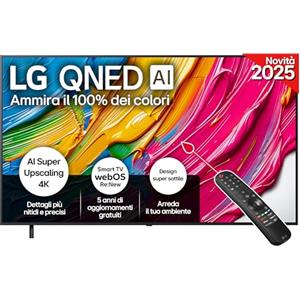 LG QNED AI QNED80 TV 75 pollici, Smart TV 4K, Processore α7 Gen8, Dynamic QNED Color, Design Super Slim, webOS con AI e telecomando puntatore AI, Gaming con VRR 4K@60Hz, 75QNED80A6A 2025