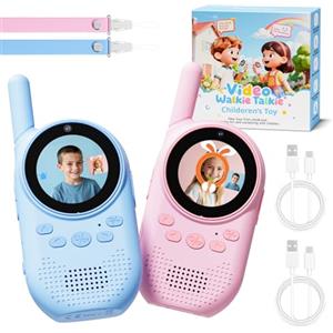 HEWEIMEI Video walkie talkie bambini, Walkie talkie bambini ricaricabili con telecamera HD & Modificatore vocale, Lungo Raggio, Regalo di Natale per Bambin i dai 3-12 Anni (Rosa/blu)