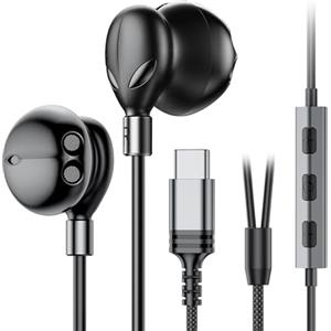 XUI Cuffie USB C Per iPhone 16/15 Pro Max Plus Auricolari con filo Type C Per SamsungGalaxy S25 S24 Ultra S23 A16 In-Ear Cuffie filo Tipo C con microfono Per Apple iPadpro Google Pixel 9 (Nero)