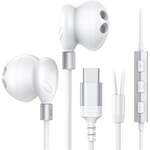 XUI Cuffie USB C Per iPhone 16/15 Pro Max Plus Auricolari con filo Type C Per SamsungGalaxy S25 S24 Ultra S23 A16 In-Ear Cuffie filo Tipo C con microfono Per Apple iPadpro Google Pixel 9 (Bianco)