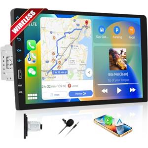 CAMECHO Wireless Carplay 1 DIN Autoradio con Car play Wireless Android Auto, Stereo auto con Schermo da 9 Pollici, Vivavoce Bluetooth, FM Radio, EQ, Mirror Link, Supporta USB+SWC