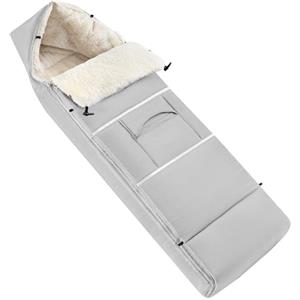 Navaris Sacco Passeggino Invernale Extra Large - Sacco Termico Passeggino Universale Grande - Coprigambe Carrozzina Neonato Bambino - Impermeabile con Cerniera - Da 12 a 48 Mesi - Grigio Chiaro
