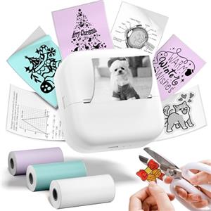 Omezizy Mini Stampante Termica Portatile - M02X Mini Stampante Etichette Adesive per Smartphone e Tablet, Mini Stampante Fotografica Bluetooth per Grafica, Appunti di Studio, Diagrammi Anatomici, Bianco