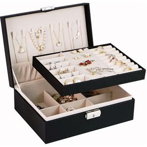 ADEL DREAM - Portagioie da donna e ragazza, forma rettangolare, piccolo portagioie per anelli, orecchini e collane (nero 2)