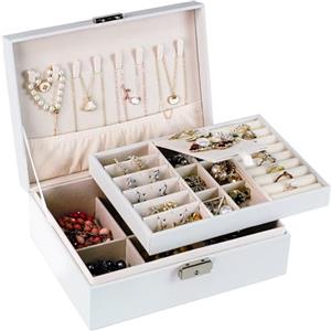 ADEL DREAM - Portagioie da donna e ragazza, forma rettangolare, piccolo portagioie per anelli, orecchini e collane (bianco 2)