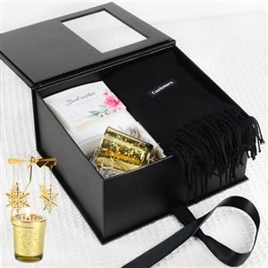 GEEKEO Idee Regalo San Valentino Donna, Regali San Valentino per Lei, Regali Originale Donna Compleanno, Confezione Regalo Candele Profumate Donne con Portacandele Rotante e Sciarpa Cashmere Nero