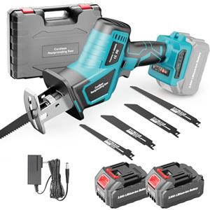 blayram Sega a Gattuccio Batteria 21V, motore brushless velocità variabile 0-3000 SPM, sega a riccio con 2 batterie da 3.0Ah e caricatore e 4 lame per il taglio di PVC/legno/metallo