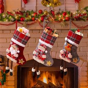 Mineup Calze Befana Vuote 3 Set, Calze Natalizie da Appendere Personalizzate, Calza Befana Vuota, Calza della Befana Vuota Personalizzata per Alberi di Natale, Scale, comodini, 34 cm