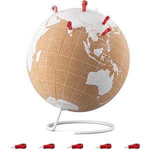 Navaris Mappamondo Sughero con Puntine Rosse 10 Pz - Mappa Mondo Sughero con Spilli Rossi 10 Pezzi - Globo Vintage Bianco - Idea Regalo per Chi Viaggia