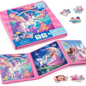 CutteeyFyry Unicorno Puzzle Magnetico Per Bambini,36pcs Puzzle Di Viaggio Per I Bambini Di Età 3-8,Ragazze Puzzle Bambini L'Intelligenza,Puzzle Per Bambini,Attività Aeroplaniche Per I Regali Di Compleanno