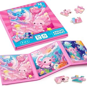 CutteeyFyry Axolotl Puzzle Magnetici Per Bambini,36 Puzzle Magnetico Da Viaggio, Età 3 - 8, Puzzle Magnetico Per Ragazze,Occupazione Per Bambina In Auto,Aeroplano,Attività Per Bambini