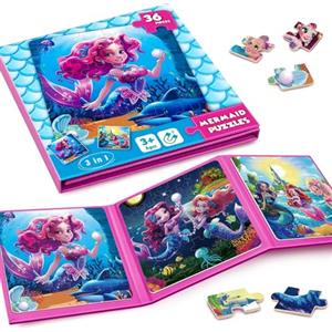 CutteeyFyry Sirena Puzzle Magnetico Per Bambini,36pcs Puzzle Di Viaggio Per I Bambini Di Età 3-8,Ragazze Puzzle Bambini L'Intelligenza,Puzzle Per Bambini,Attività Aeroplaniche Per I Regali Di Compleanno