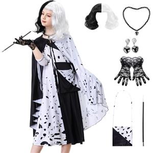 IEEILULU Cruella Costume Bambina, Vestito Crudelia Demon Donna, Costume da Crudelia Deville per Ragazze, Buono per il Ragazze Cosplay di Halloween - il Carnevale del Male (Stile Mantello 150)