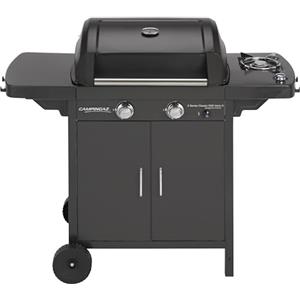 Campingaz 2 Series D Barbecue a Gas Serie 2 Classic EXS Vario a 2 fuochi, Potenza 7,5 kW, Griglia e Piastra in ghisa, 1 Tavolo Laterale, 10 Litri, Nero/Grigio