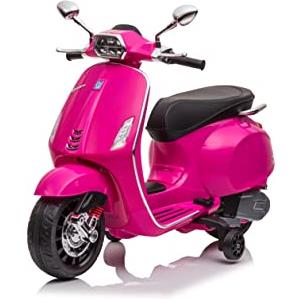 FINOOS Vespa Sprint scooter Moto Elettrica per Bambini veicolo elettrico da 2 a 5 anni 5 km/h suono luminoso a LED (Rosa)