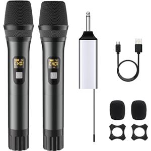 voijump Microfono wireless, microfono senza fili UHF a mano in metallo con ricevitore ricaricabile da 6,35 mm, per karaoke, feste, conferenze e amplificatori, portata 60m