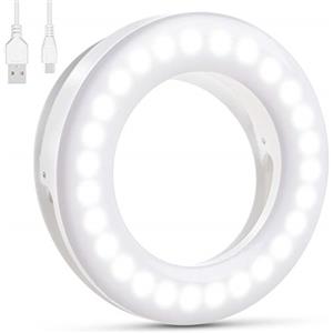 Diyife Selfie Ring Light, [Versione Aggiornata] Ricaricabile Luce Dell'Anello Selfie 3 Livelli di Luminosità 40 LED con Clip di Regolazione su Telefono Cellulare per Youtube, Facebook, Live Stream
