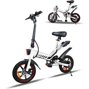 YOBACARID 14 Bici Elettrica Pieghevole, 36V 6.0AH Batteria 250W Motore, Fino a 25-35km, Freni a Doppio Disco e Velocità Massima di 25 km/h Bici E-Bike per Adulti (White)