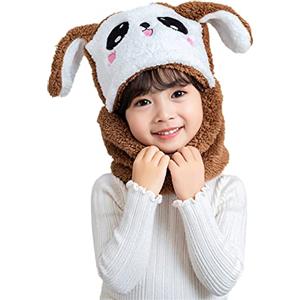 Rayson 2 in 1 Bambino Cappello Sciarpe Invernali Cappellini Ragazzo e Ragazze Berretti Passamontagna Bambini Caldo e Carino Peluche Coniglio Bavaglino Cappuccio（Marrone）