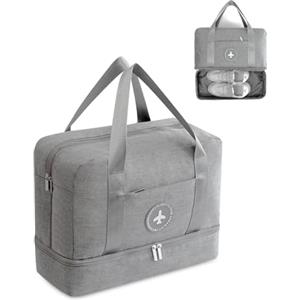 FANDARE Borsa da Viaggio per Uomo/Donna Borsone Palestra per Viaggi Impemeabile Multi-compartimenti Sacchetto di Toeletta per Viaggi, Palestra, Shopping Grigio