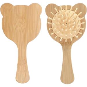 EQLEF Spazzola bamboo bambini, mini spazzola capelli spazzola bambina spazzola districante bambina spazzola di bambù per capelli spazzola per capelli in legno naturale Per le ragazze (Orso)