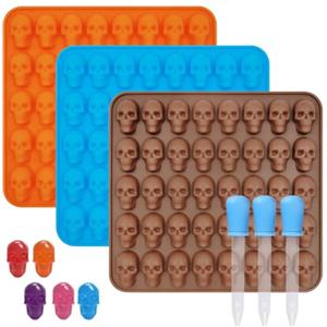 AFUNTA Mini stampi in silicone gommoso, 3 stampi antiaderenti per cioccolatini e caramelle con 3 contagocce per gelatina, torte, cubetti di ghiaccio, biscotti