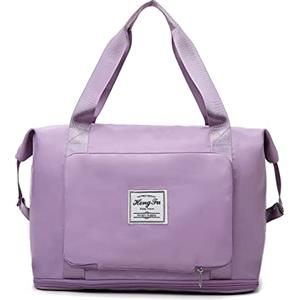 FANDARE Borsone da Viaggio Borsa Palestra Pieghevoli Uomo Donna Borsa Sportiva Weekender Borsone Piscina Grande Borsone Nascita Ospedale Borsa Palestra con Scomparto Scarpe Viola chiaro