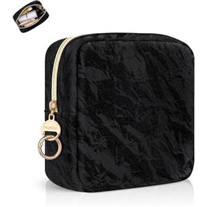 Playexen Pochette Donna Trucchi Portatrucchi Beauty Case Piccolo Pelle PU Borsatte da Viaggio per Cosmetica Organizer Piccola Astuccio Makeup Trucco Portatile Accessori Viaggi per Ragazza Compleanno(Negro)