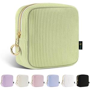 Playexen Piccola Pochette Donna Trousse Trucchi Piccolo Beauty Case da Viaggio per Cosmetici Organizer Trousse da Borsetta Ragazza Portatile per Mini Accessori in Velluto a Coste per Amica Compleanno(Verde)