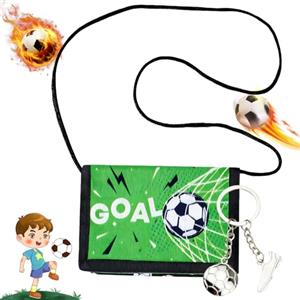 Gloryit Portafoglio Bambino,Borsello da Collo con Motivo Calcio,Modello di Calcio,Portafoglio Bambino con Portachiavi di Calcio, Portatile Wallet per Regali di Compleanno per Bambini
