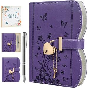 HwxBen Diario Segreto con Lucchetto per Ragazze 8-15 Anni - Kawaii Journal Carino, Idea Regalo Compleanno e Natale, Set con Penna e Accessori, B6 Ricaricabile 244 Pagine - Viola