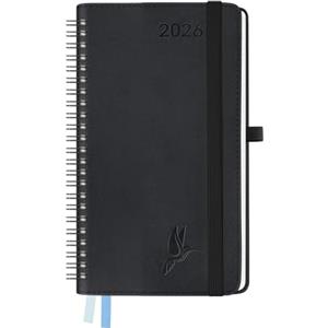 FEKSINO Agenda Settimanale 2026 Spirale, A6 18 x 9,8 cm Diario Piccola 12 Mesi da Gen a Dic 2026, Copertina Morbida in Pelle PU e Carta Spessa da 100 GSM,Nero