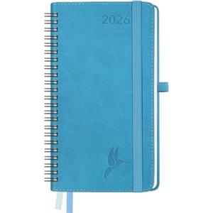 FEKSINO Agenda Settimanale 2026 Spirale, A6 18 x 9,8 cm Diario Piccola 12 Mesi da Gen a Dic 2026, Copertina Morbida in Pelle PU e Carta Spessa da 100 GSM,Blu