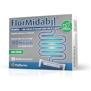 Flormidabil Ricarica Stick Orosolubili - 100 Miliardi di Fermenti Lattici Vivi, 10 Bustine Orosolubili con Stevia
