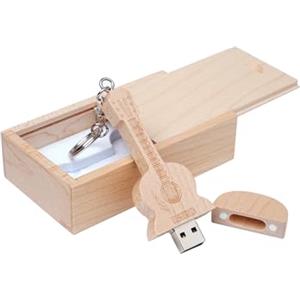 Meiyuexiang Chiavetta USB in legno di acero a forma di chitarra in scatola di legno Maple Wood 2.0/4GB