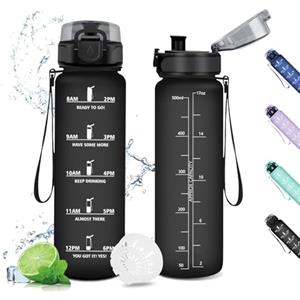 KollyKolla Borraccia 500ml, Borraccia Bambini, Borraccia con Filtro, Bottiglia Acqua a Prova di Perdite, Borraccia Sportiva con Indicatore del Tempo Motivazional, Borracce per Bici, Palestra, Scuola, Gym