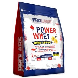 PROLABS- Proteine in Polvere POWER WHEY AMINO SUPPORT Concentrate Ricche di Aminoacidi Essenziali e BCAA, Whey Protein + Creatina, Glutammina, Vitamina B6 Crescita, Forza, Recupero 1kg Chocolate/Cocco