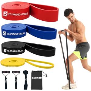 SURFOU Elastici Fitness Set con 4 Livelli di Resistenza, Bande Elastiche con Borsa, 2 Maniglie, Gancio alla Porta e Guida Esercizi, per Allenamento, Stretching, Pilates, Powerlifting