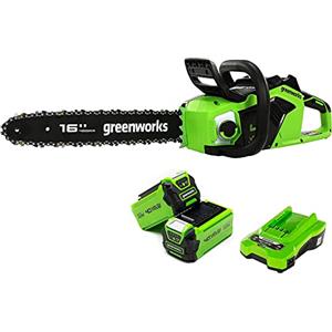 Greenworks GD40CS18K2X Motosega a Batteria con Motore Brushless, Lunghezza Barra 40cm, Velocità Catena 20m/s, 3,81kg, Auto-Lubrificante, Anti Contraccolpi, 2 Batterie da 40V 2Ah e Caricabatterie