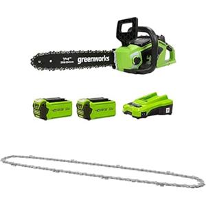 Greenworks Motosega a Batteria con Motore Brushless, Lunghezza Barra 14 Pollice (35cm), 2 Batterie da 40V 2Ah e caricabatterie + Greenworks 35cm Catena