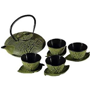 lachineuse - Servizio da tè in ghisa di bambù - 1 teiera, 4 tazze in ghisa e filtro infusore - Capacità 0,8L - Decorazione giapponese asiatica - Idea regalo da tavola giapponese - Colore verde