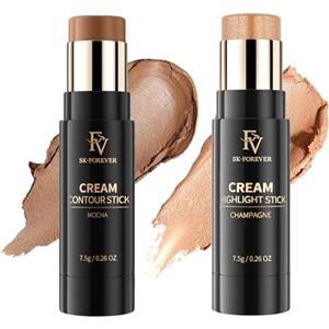 FV Contouring e Illuminante Viso Stick, Tenuta Estrema Impermeabile, Texture Vellutata, Effetto Naturale, Ideale per Carnagioni Medie, 02 Mocha & 03 Champagne