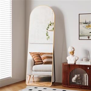 Clevich Specchio per Tutto il Corpo, 162 x 53 cm, con Supporto, HD, Grande Specchio da Parete con Gancio, per Soggiorno, Sonno, Spogliatoio, Bagno, Corridoio, Arcuato, Oro