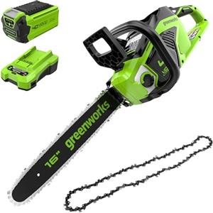 Greenworks Motosega a Batteria con Motore Brushless, Lunghezza Barra 40cm, SENZA Batteria 40V e Caricabatterie + Greenworks 40cm Catena