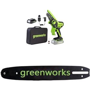 Greenworks 24V Mini motosega 10cm a batteria senza filo alimentata da una batteria da 2Ah + Greenworks 10cm barra a catena