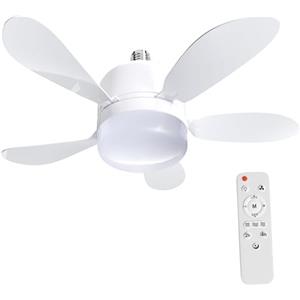 LEDUNI Ventilatore da soffitto con lampadine LED E27 21 W motore DC 9 W + luce LED 12 W, 5 pale, con telecomando, silenzioso, velocità, luminosità e temperatura di colore regolabile 1080 lm