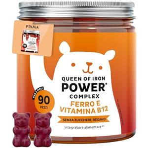 Bears with Benefits Queen of Iron Power Complex - Integratore Ferro - Difese Immunitarie Gummies - Altamente dosate con Vitamina B12, B1, B6, C, D, Iodio - 90 pezzi (3 mesi) - Senza zucchero, Vegane - Bears with Benefits